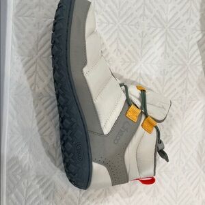 Chaco High-Top Sneakers in Cream and Gray with Yellow Accents